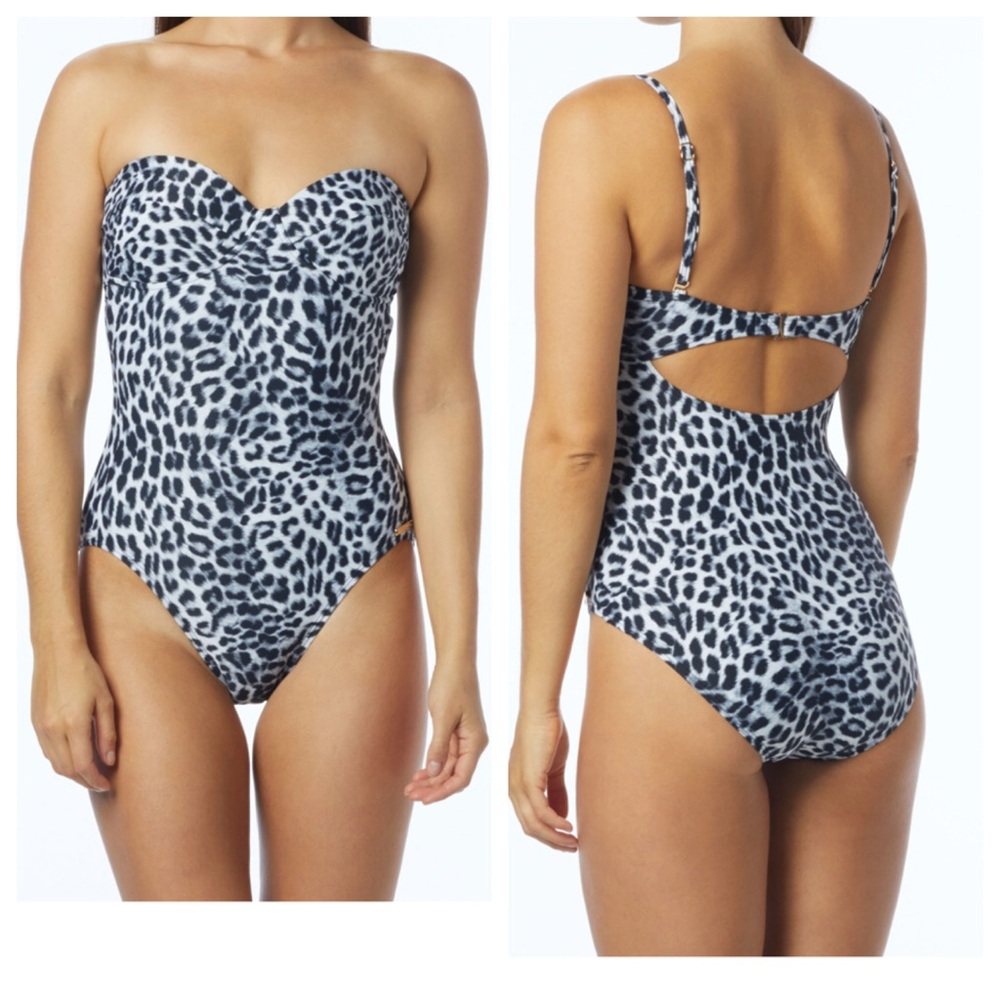 Vince Camuto Strapless Animal Print One‑Piece Swimsuit Size 12 NWT